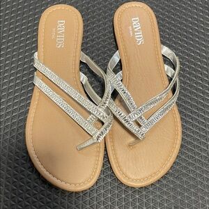 David's Bridal Silver Tan Sandals with Flat Sole